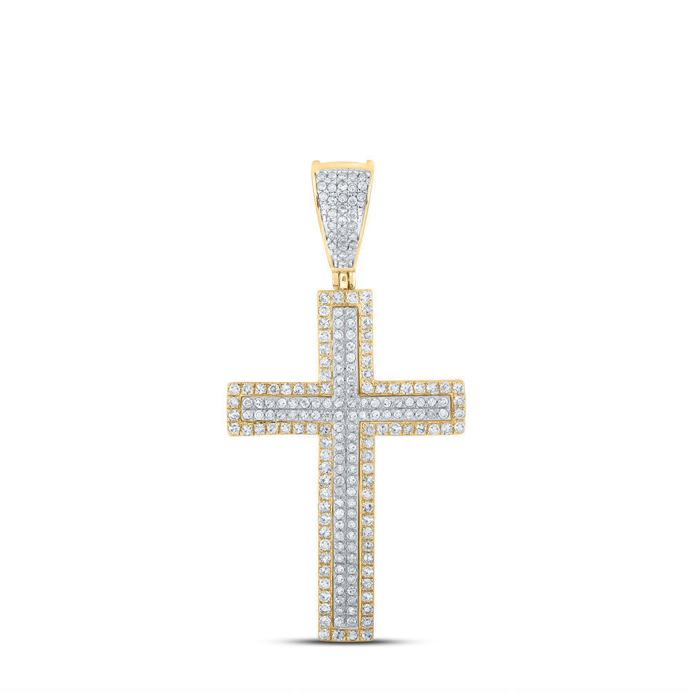 14kt Two-tone Gold Mens Round Diamond Cross Charm Pendant 3/4 Cttw