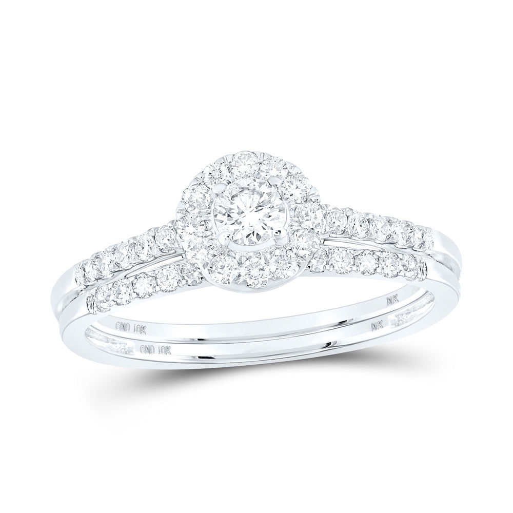 10kt White Gold Round Diamond Bridal Wedding Ring Band Set 1/2 Cttw