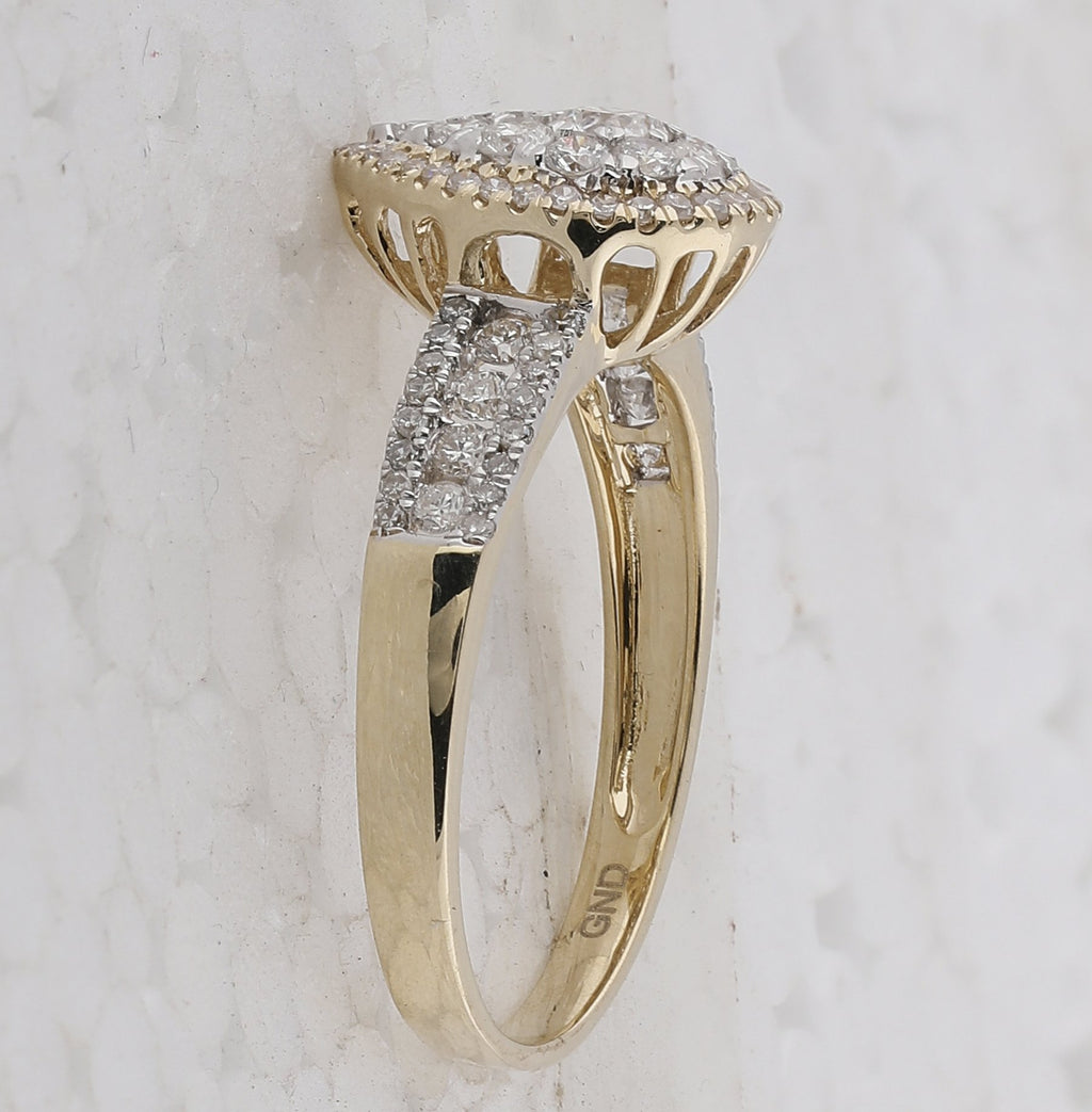 14kt Yellow Gold Round Diamond Pear Cluster Bridal Wedding Engagement Ring 3/4 Cttw