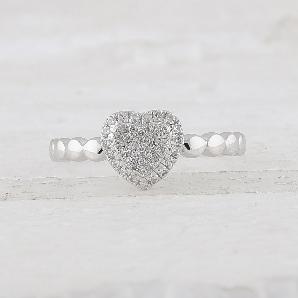 10kt White Gold Womens Round Diamond Heart Ring 1/6 Cttw