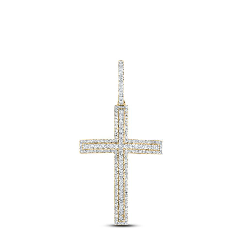 10kt Yellow Gold Mens Round Diamond Cross Charm Pendant 4 Cttw