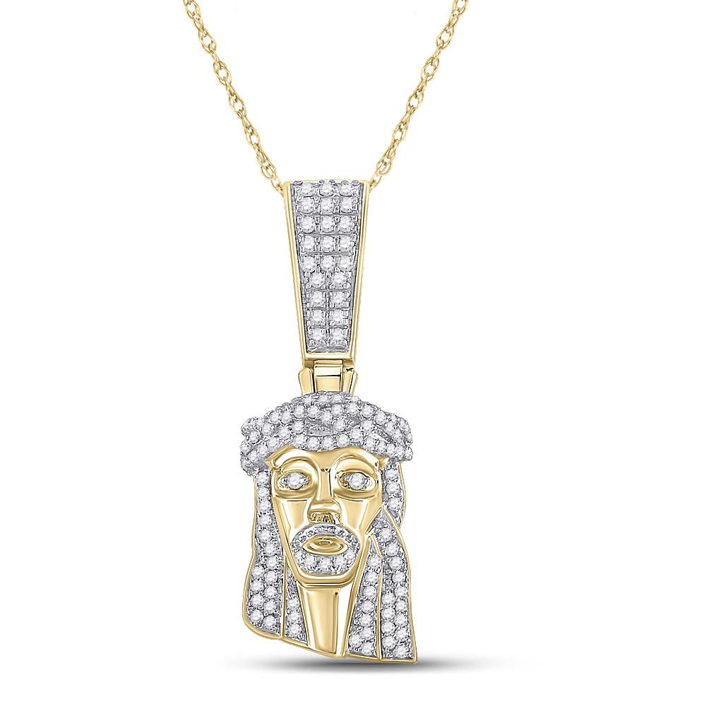 10kt Yellow Gold Mens Round Diamond Jesus Face Charm Pendant 1/2 Cttw