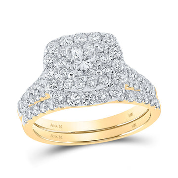 14kt Yellow Gold Princess Diamond Halo Bridal Wedding Ring Band Set 2 Cttw