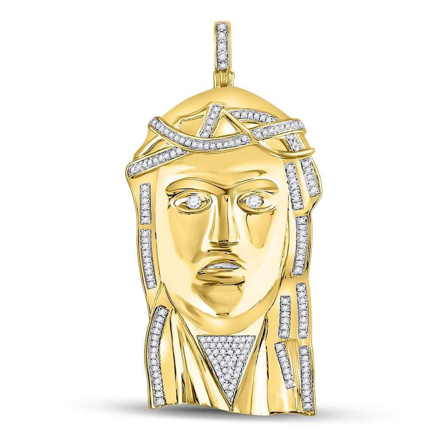 10kt Yellow Gold Mens Round Diamond Jesus Face Charm Pendant 1/2 Cttw