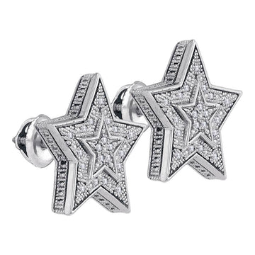 Sterling Silver Round Diamond Star Cluster Stud Earrings 1/10 Cttw