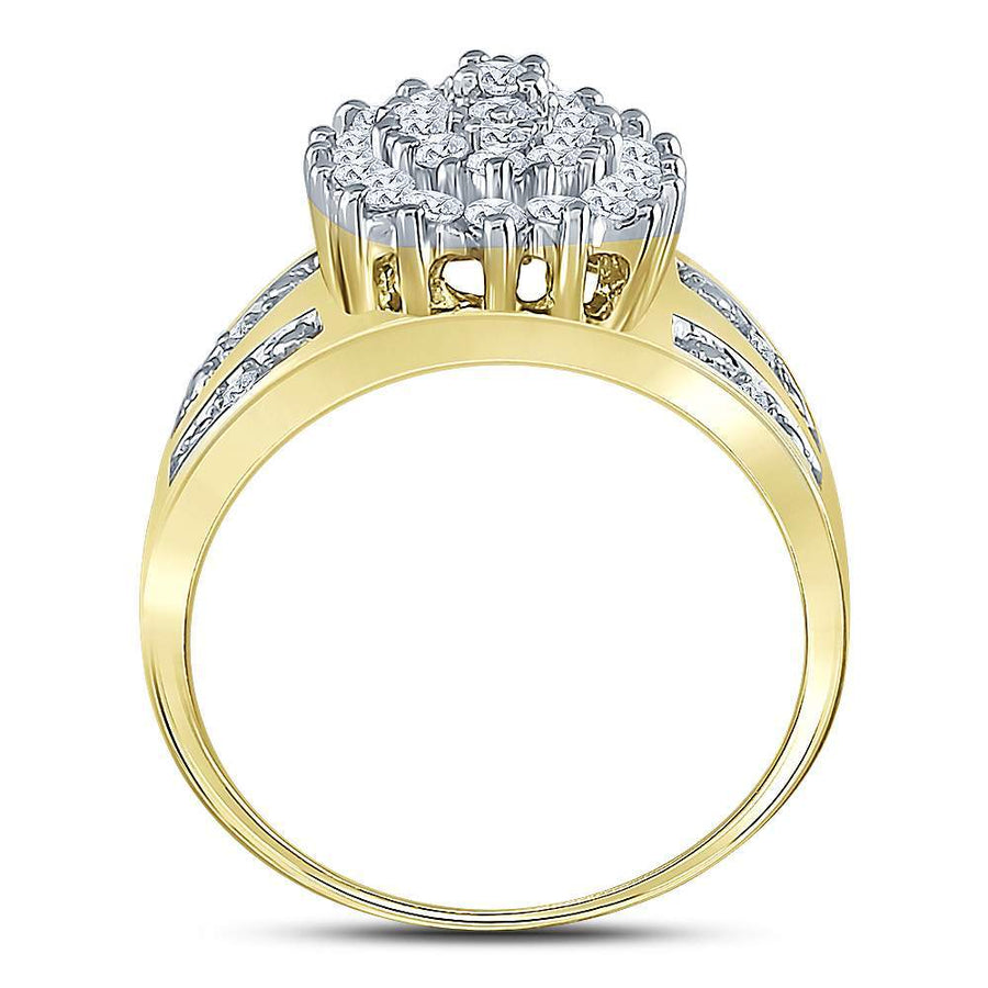 10kt Yellow Gold Womens Round Prong-set Diamond Oval Cluster Ring 1/2 Cttw