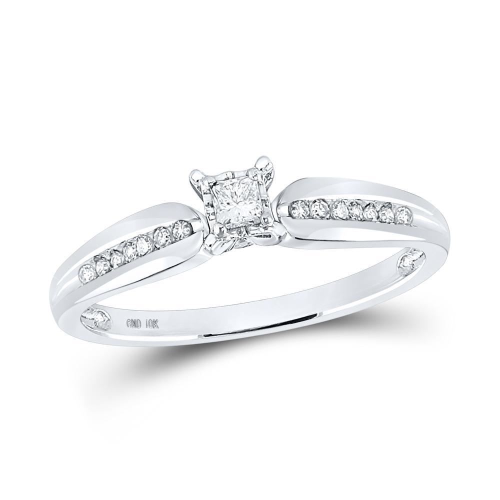 10kt White Gold Womens Princess Diamond Solitaire Promise Ring 1/6 Cttw
