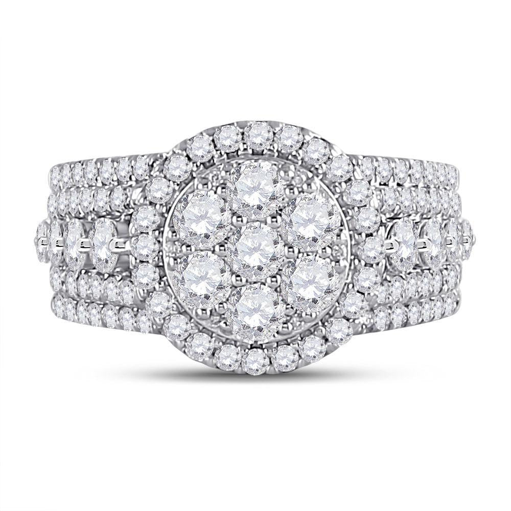 14kt White Gold Round Diamond Cluster Bridal Wedding Engagement Ring 2 Cttw