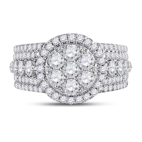 14kt White Gold Round Diamond Cluster Bridal Wedding Engagement Ring 2 Cttw