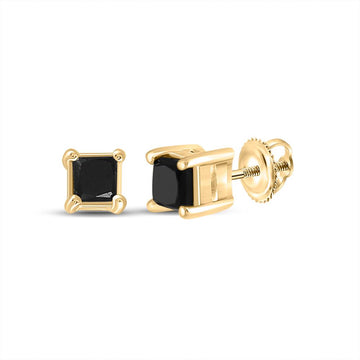 10kt Yellow Gold Womens Princess Black Color Enhanced Diamond Solitaire Earrings 3/4 Cttw