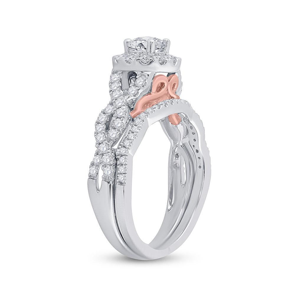 14kt Two-tone Gold Round Diamond Bridal Wedding Ring Band Set 1 Cttw