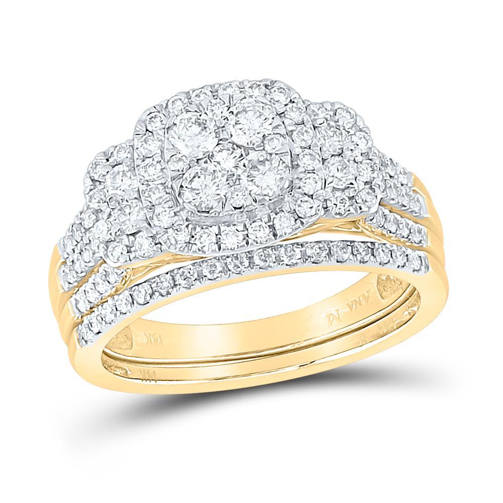 14kt Yellow Gold Round Diamond Bridal Wedding Ring Band Set 1 Cttw