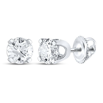 14kt White Gold Womens Round Diamond Solitaire Earrings 1/2 Cttw