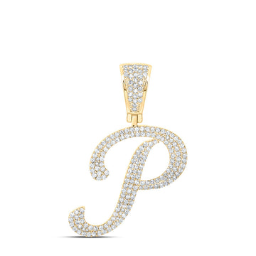 10kt Yellow Gold Mens Round Diamond P Initial Letter Charm Pendant 7/8 Cttw