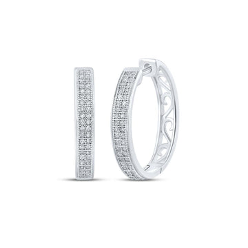 10kt White Gold Womens Round Diamond Double Row Pave Hoop Earrings 1/4 Cttw