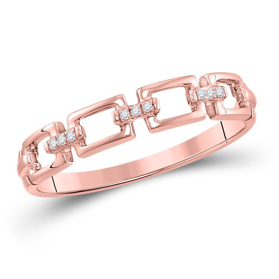 10kt Rose Gold Womens Round Diamond Chain Link Stackable Band Ring .03 Cttw
