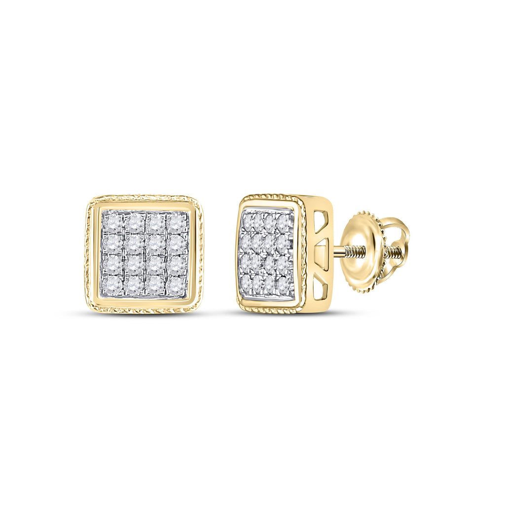 10kt Yellow Gold Mens Round Diamond Square Cluster Earrings 1/2 Cttw