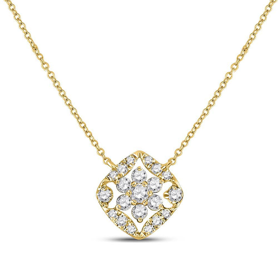 14kt Yellow Gold Womens Round Diamond Floral Cluster Necklace 1/3 Cttw