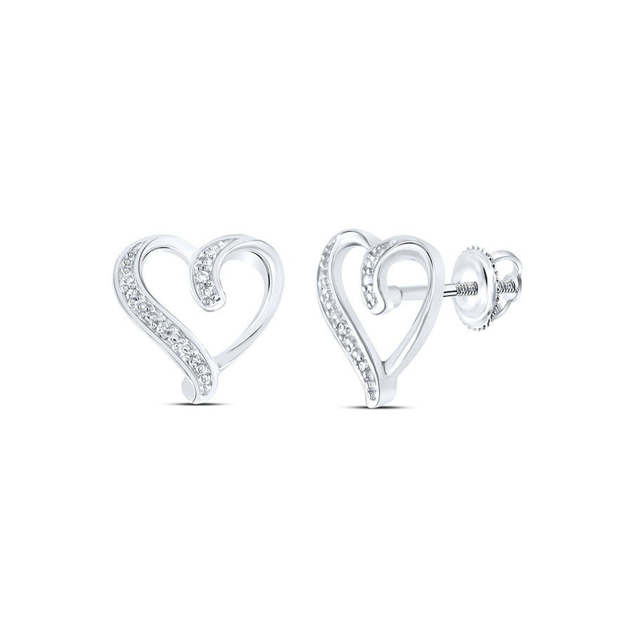 Sterling Silver Womens Round Diamond Heart Earrings .02 Cttw