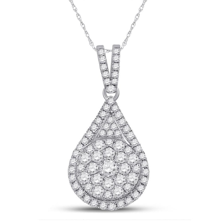 14kt White Gold Womens Round Diamond Teardrop Cluster Pendant 1 Cttw