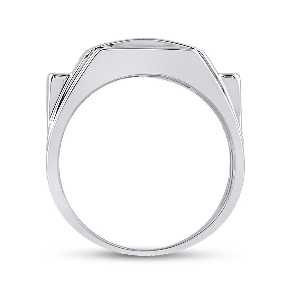 Sterling Silver Mens Round Diamond Rectangle Cluster Ring 1/4 Cttw
