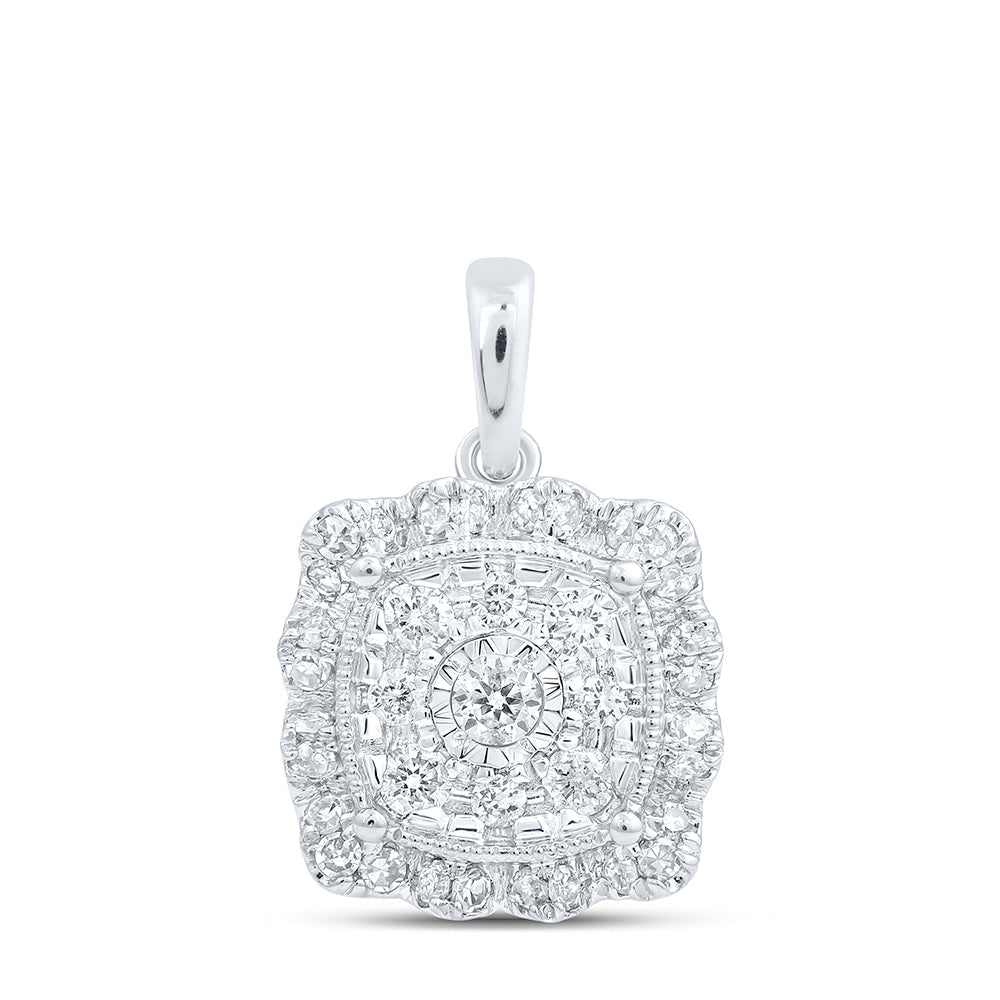 10kt White Gold Womens Round Diamond Square Pendant 1/3 Cttw