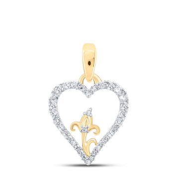 10kt Yellow Gold Womens Round Diamond Flower Heart Pendant 1/8 Cttw