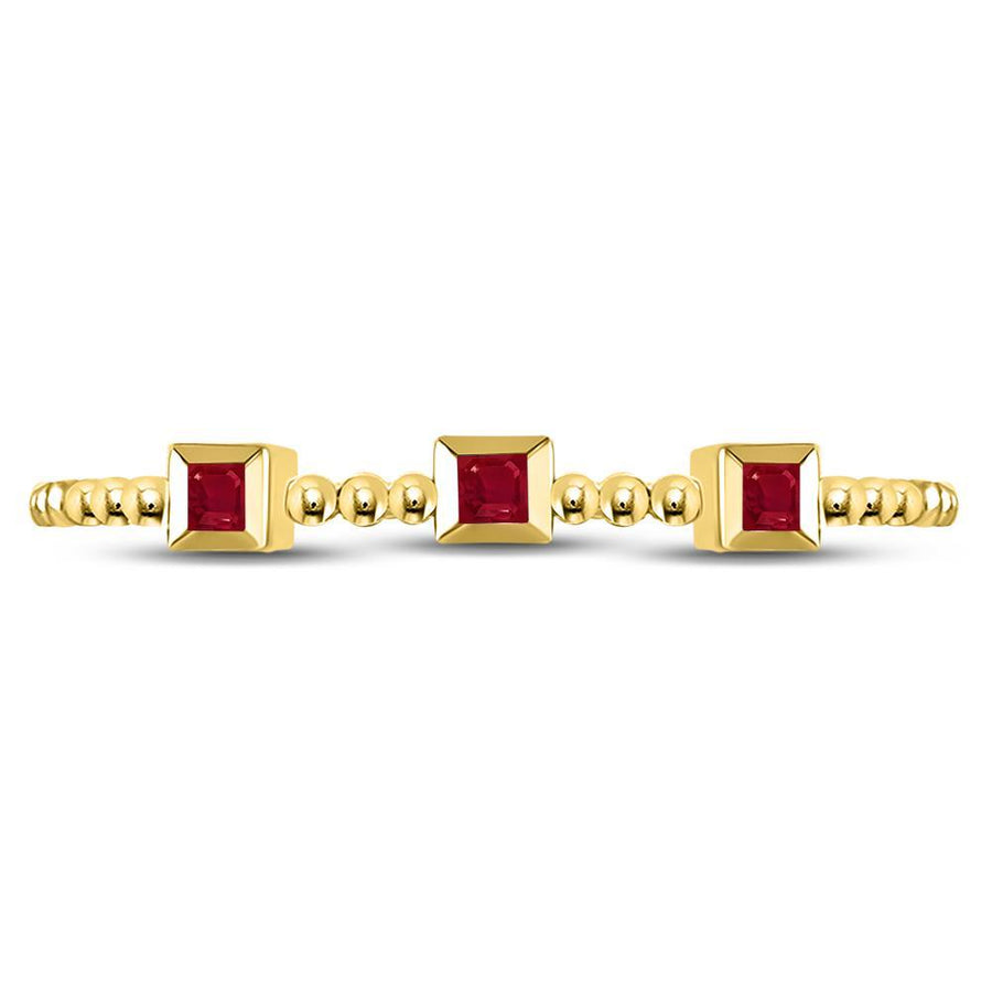 10kt Yellow Gold Womens Princess Ruby 3-Stone Beaded Stackable Band Ring 1/20 Cttw