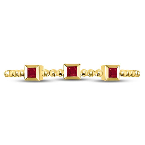 10kt Yellow Gold Womens Princess Ruby 3-Stone Beaded Stackable Band Ring 1/20 Cttw