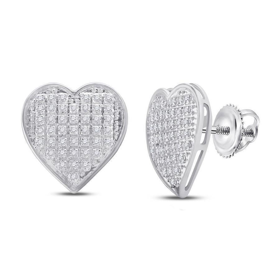 10kt White Gold Womens Round Diamond Heart Cluster Earrings 1/4 Cttw