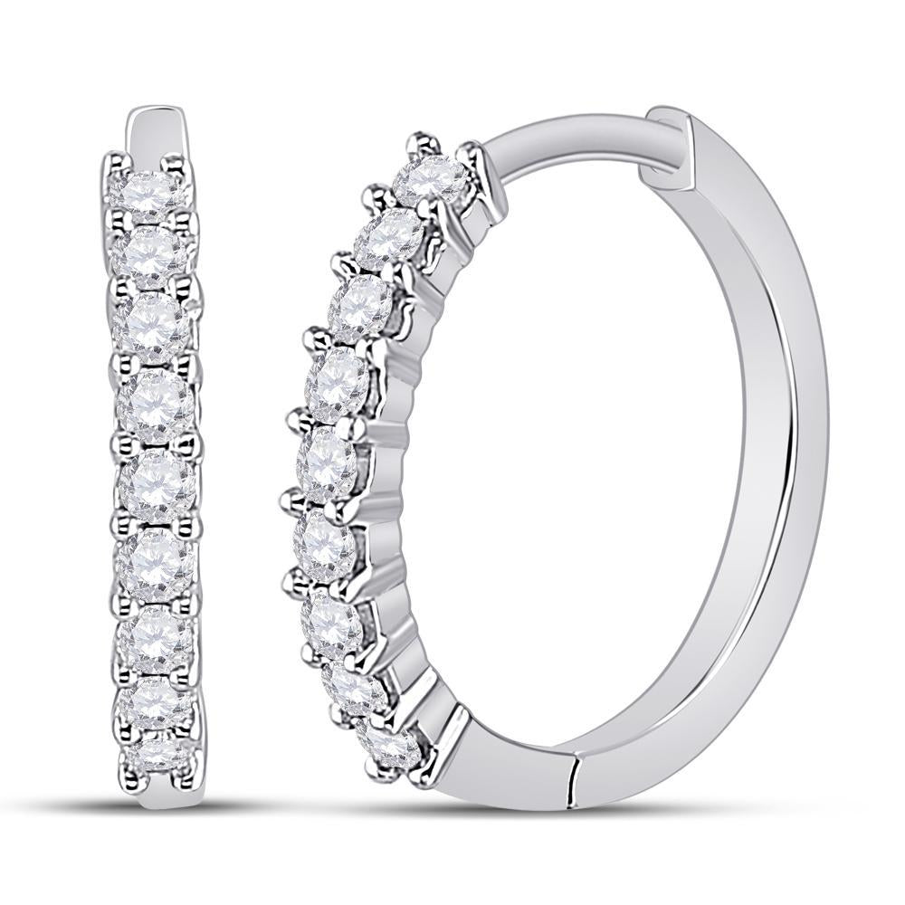 10kt White Gold Womens Round Diamond Single Row Hoop Earrings 1/4 Cttw