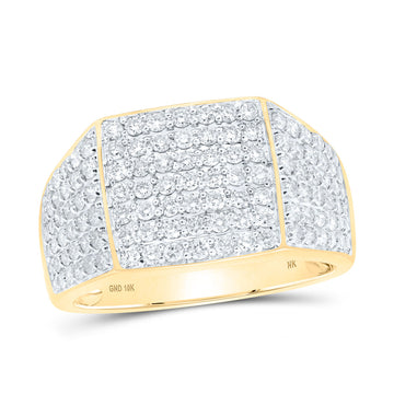 10kt Yellow Gold Mens Round Diamond Pave Square Ring 1-1/2 Cttw