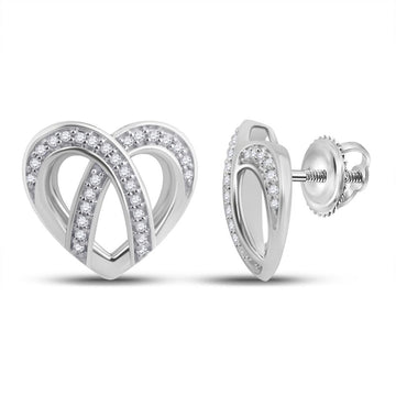 10kt White Gold Womens Round Diamond Heart Earrings 1/5 Cttw