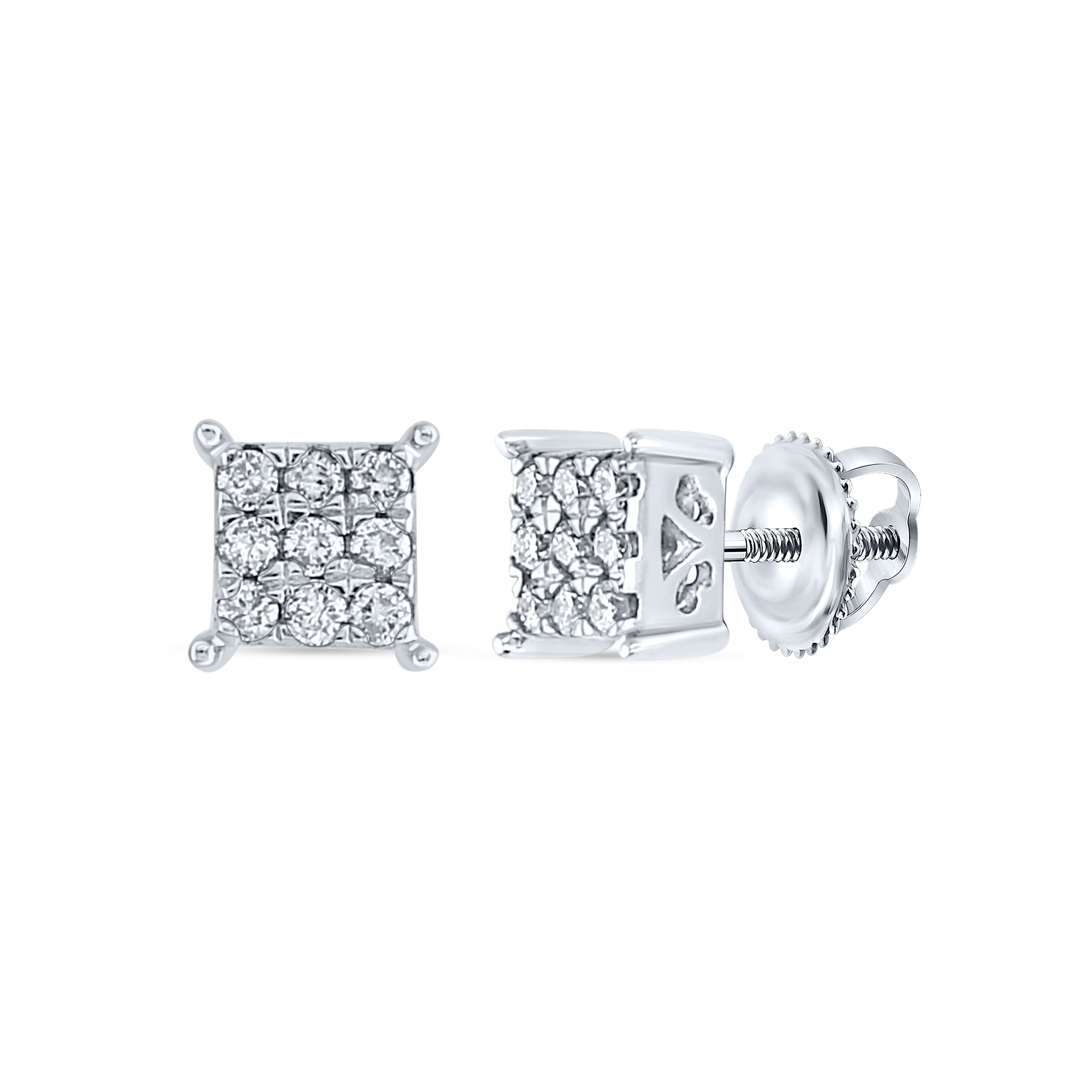10kt White Gold Womens Round Diamond Square Earrings 1/6 Cttw