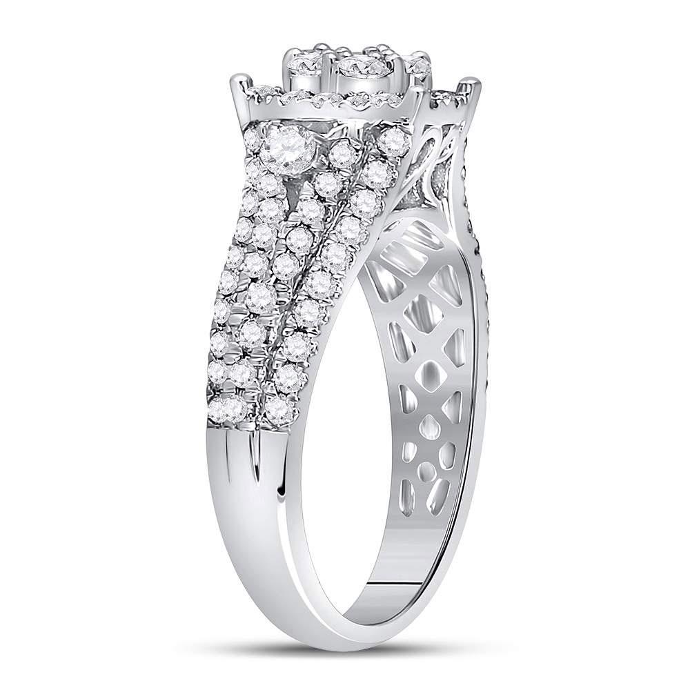 10kt White Gold Womens Round Diamond Flower Cluster Ring 1-1/4 Cttw