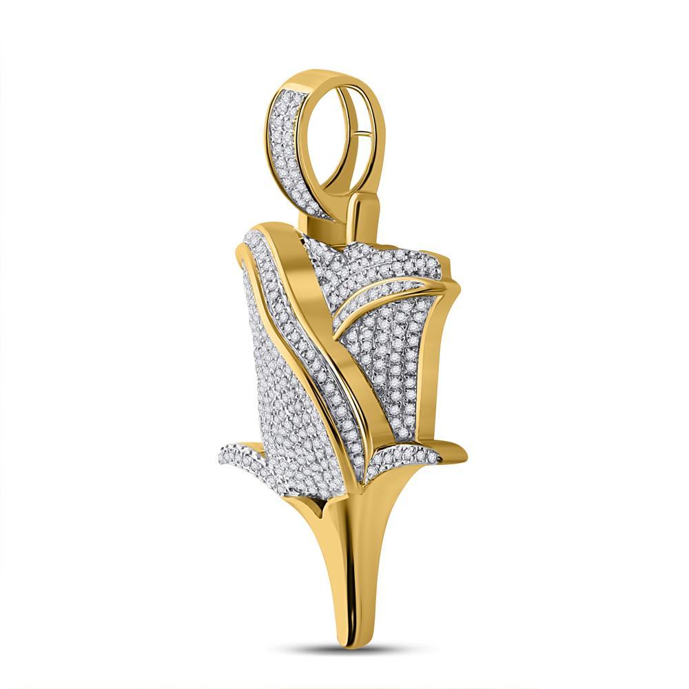 10kt Yellow Gold Mens Round Diamond Rose Charm Pendant 7/8 Cttw