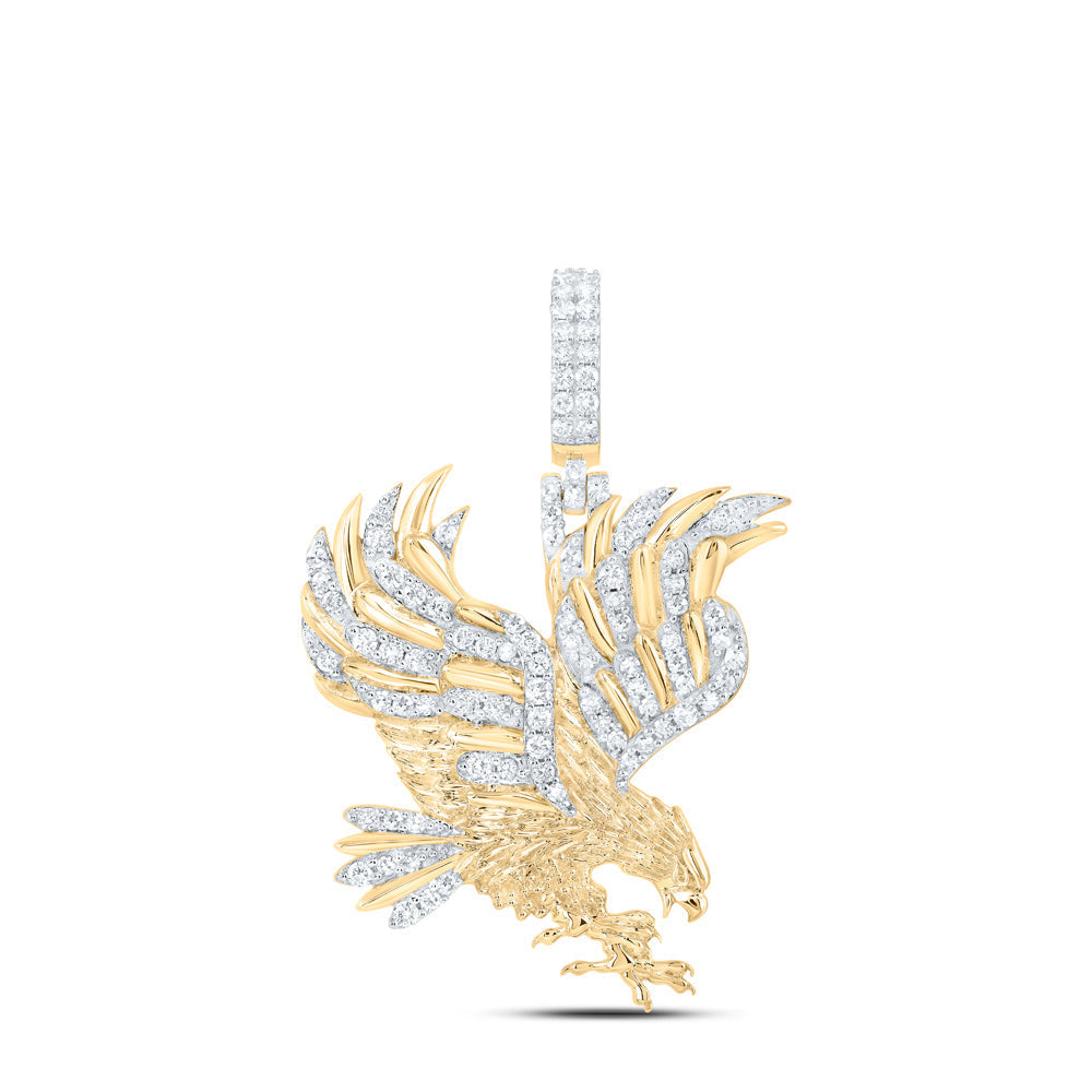 10kt Yellow Gold Mens Round Diamond Eagle Charm Pendant 7/8 Cttw