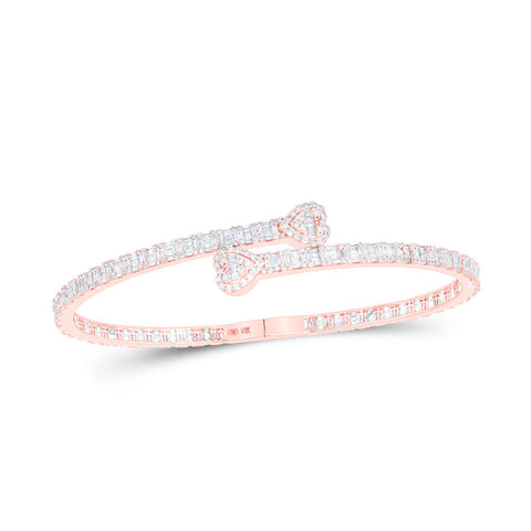 10kt Rose Gold Womens Baguette Diamond Heart Cuff Bangle Bracelet 2-5/8 Cttw