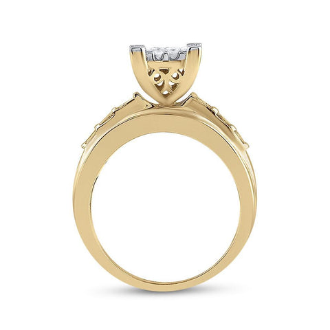 10kt Yellow Gold Princess Diamond Cluster Bridal Wedding Engagement Ring 1-1/2 Cttw
