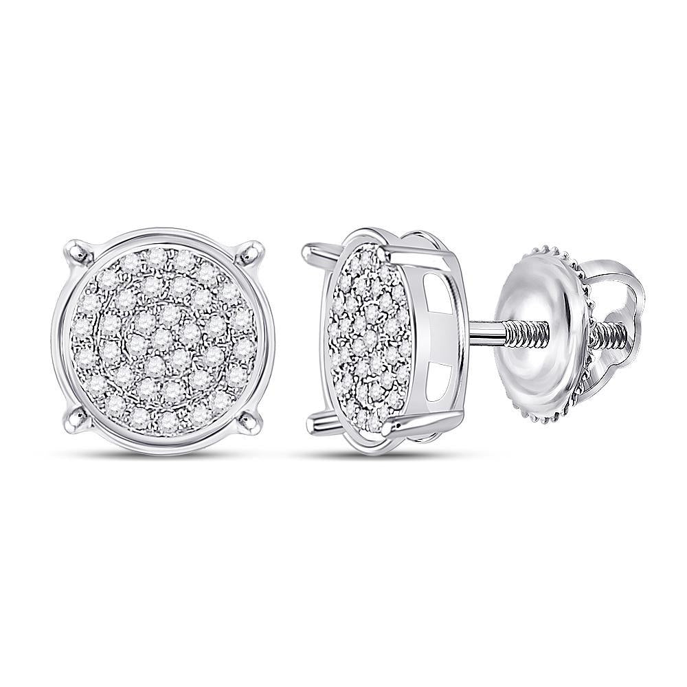 10kt White Gold Womens Round Diamond Cluster Earrings 1/8 Cttw