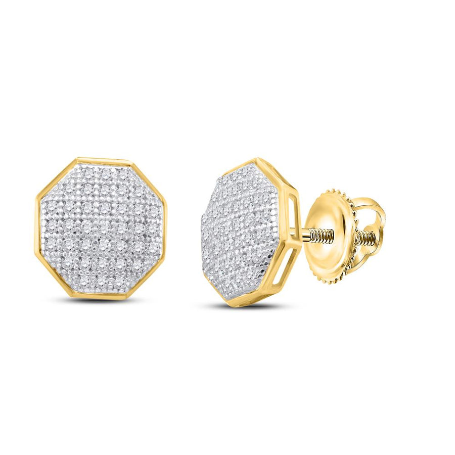 10kt Yellow Gold Womens Round Diamond Octagon Cluster Earrings 1/5 Cttw