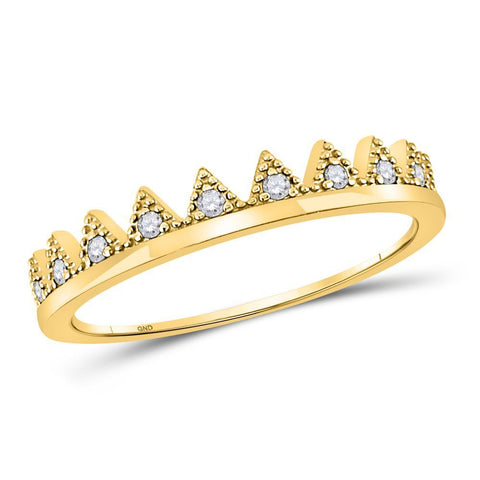 10kt Yellow Gold Womens Round Diamond Chevron Stackable Band Ring 1/10 Cttw