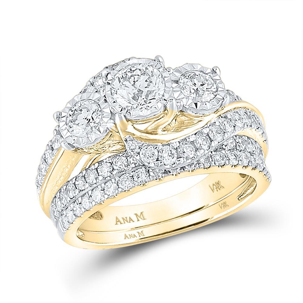 14kt Yellow Gold Round Diamond Bridal Wedding Ring Band Set 2 Cttw