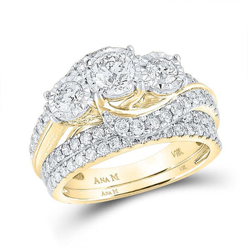 14kt Yellow Gold Round Diamond Bridal Wedding Ring Band Set 2 Cttw