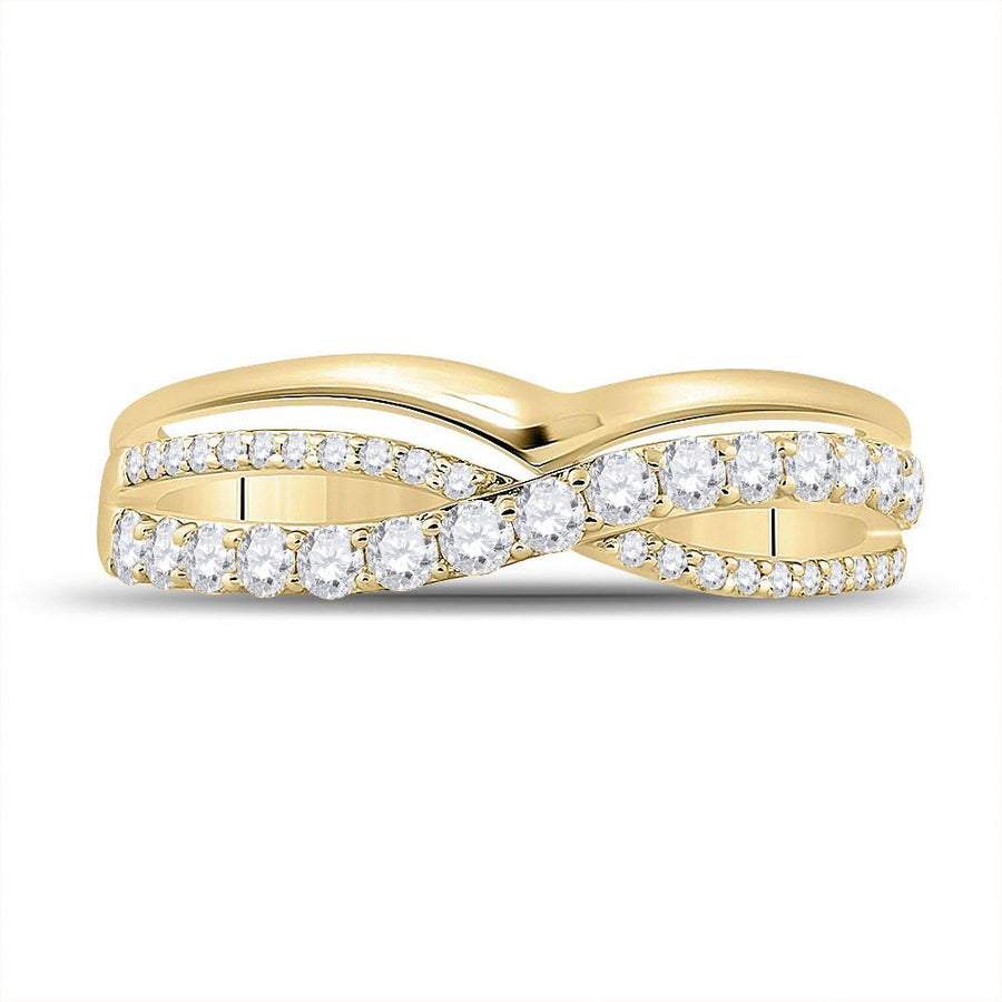 10kt Yellow Gold Womens Round Diamond Crossover Band Ring 1/2 Cttw