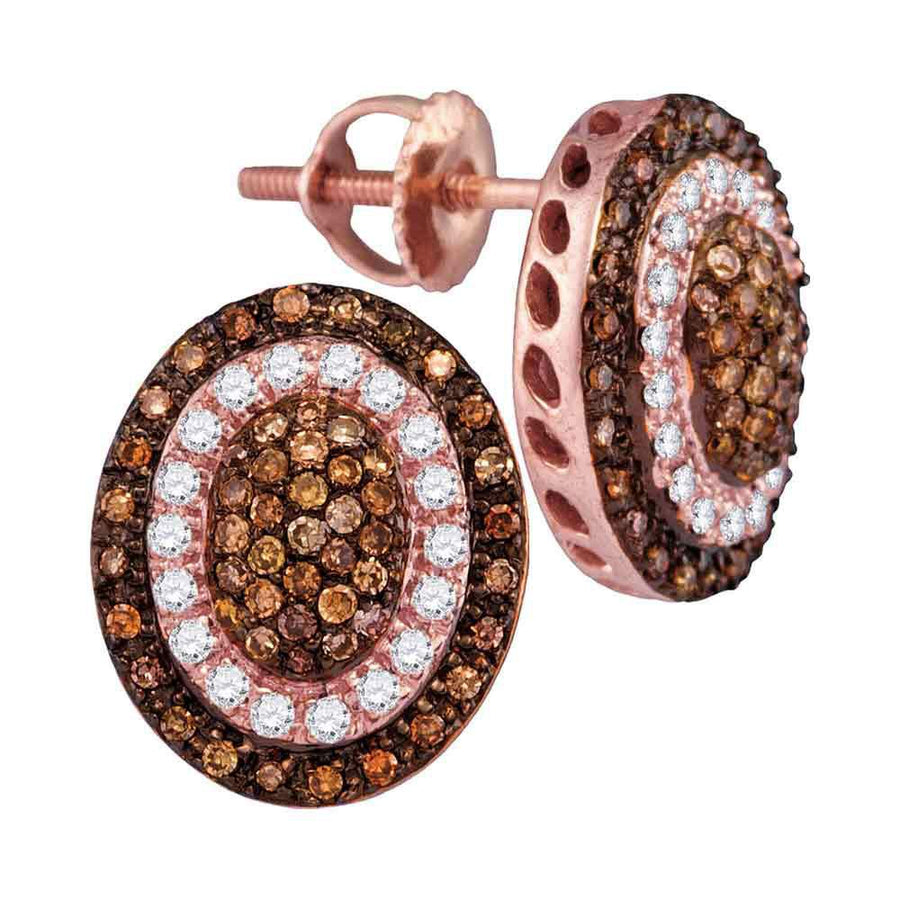 10kt Rose Gold Womens Round Brown Diamond Oval Cluster Earrings 1/2 Cttw