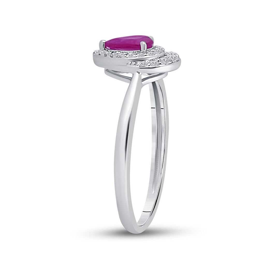 14kt White Gold Womens Pear Ruby Diamond Teardrop Halo Solitaire Ring 3/4 Cttw
