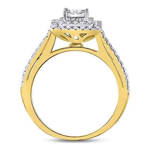 10kt Yellow Gold Round Diamond Square Bridal Wedding Engagement Ring 1/2 Cttw