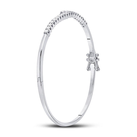 14kt White Gold Womens Round Diamond Bypass Bangle Bracelet 1 Cttw
