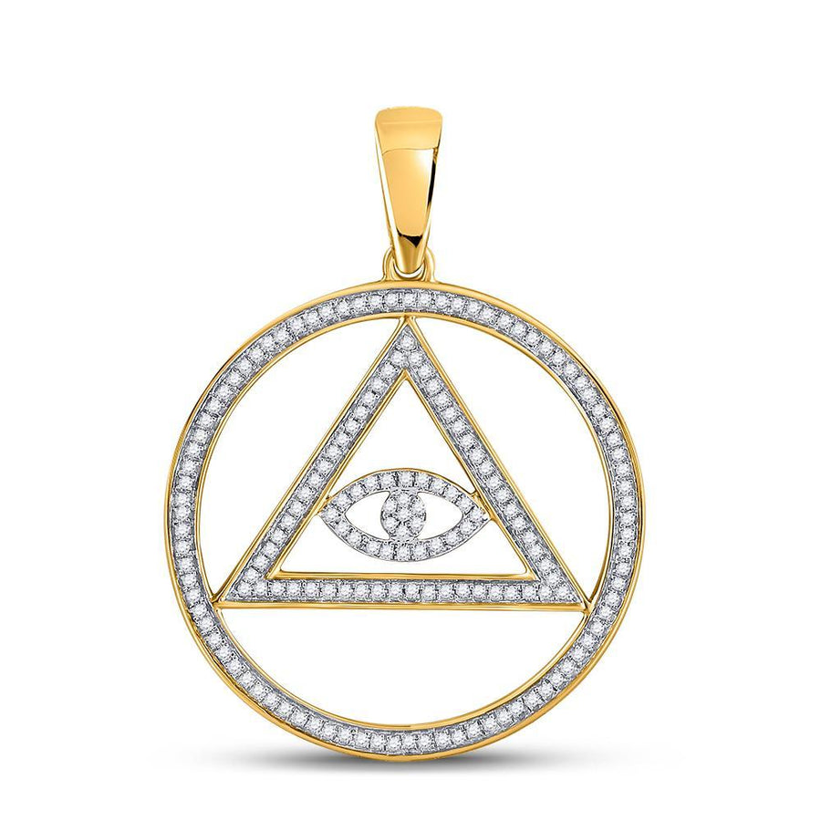 10kt Yellow Gold Mens Round Diamond All-Seeing Eye of Providence Charm Pendant 1/2 Cttw